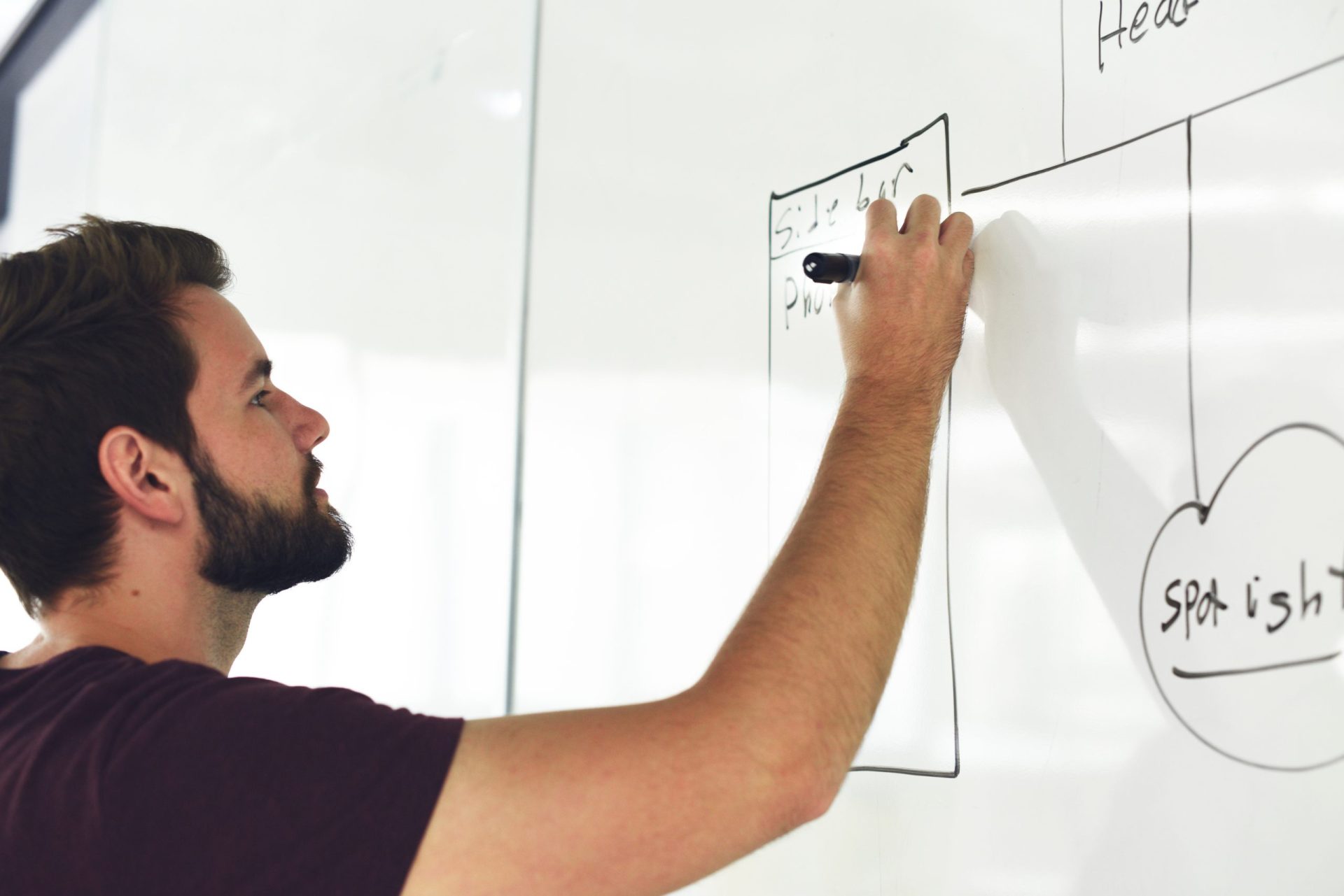 adult writing on a white board
