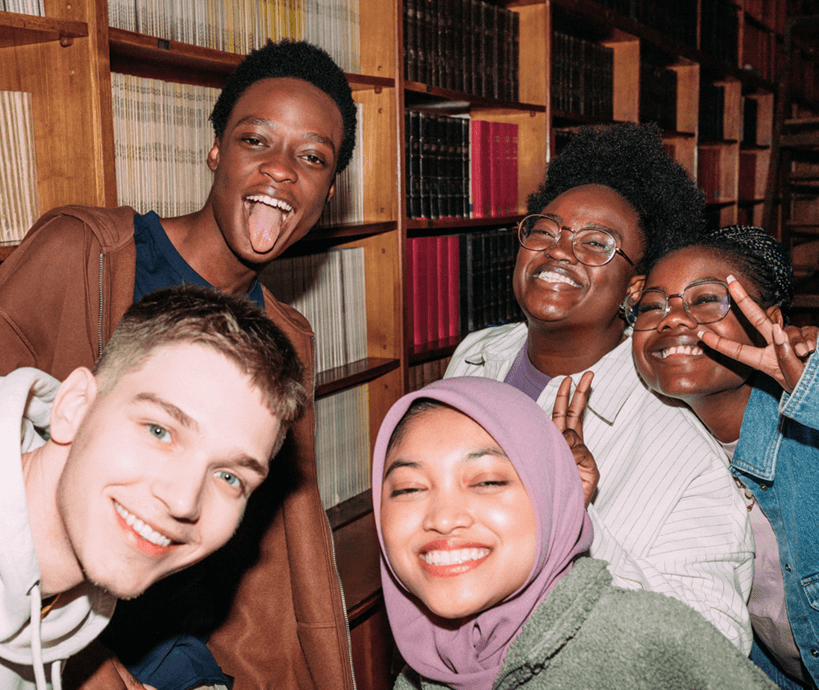 Students at the library