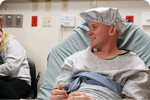 Smiling patient prepped for surgery