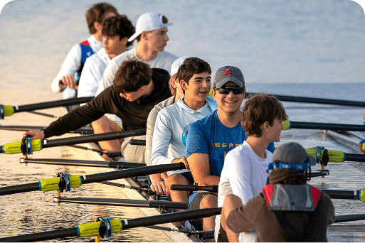 A row team on the water