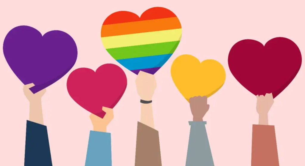 cartoon of hands holding up hearts