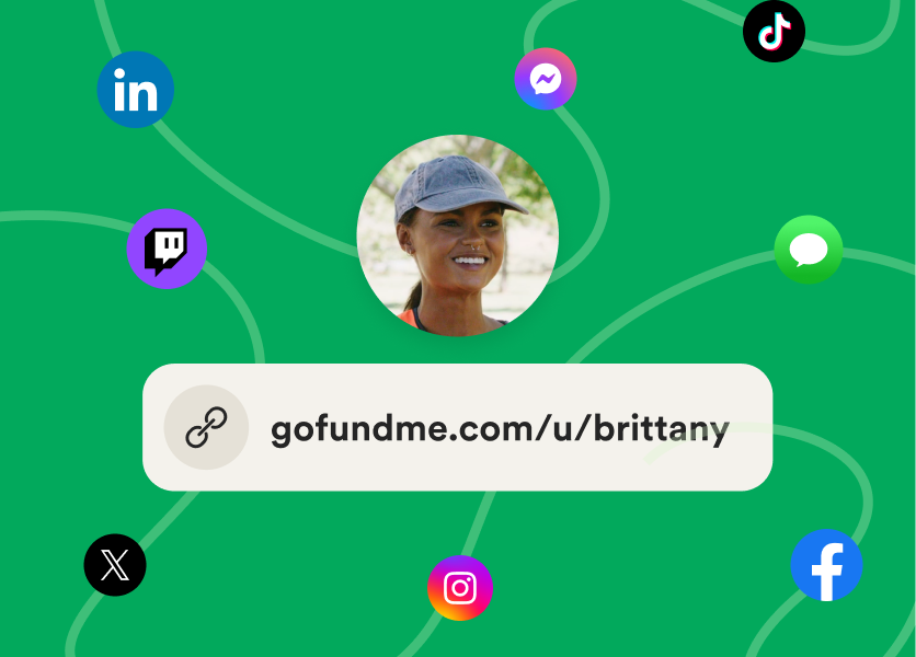 gofundme.com/c/brittany com uma imagem de perfil e ícones de mídia social